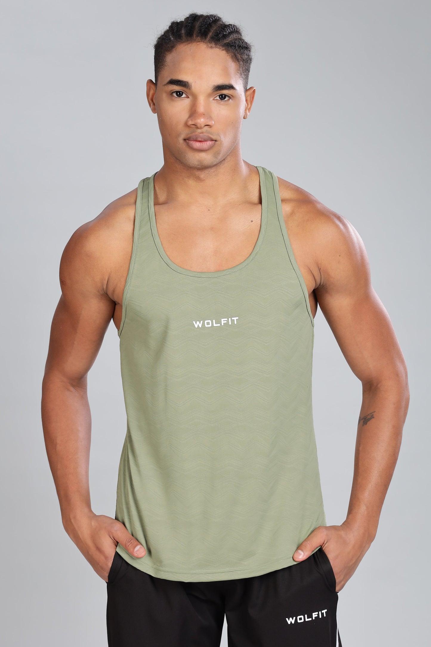 Wavy Jacquard Stringer - Sage Green